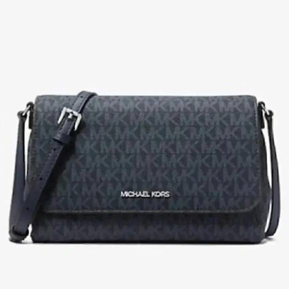 Michael Kors Medium Signature Logo Convertible Crossbody Bag Navy - Picture 1 of 4